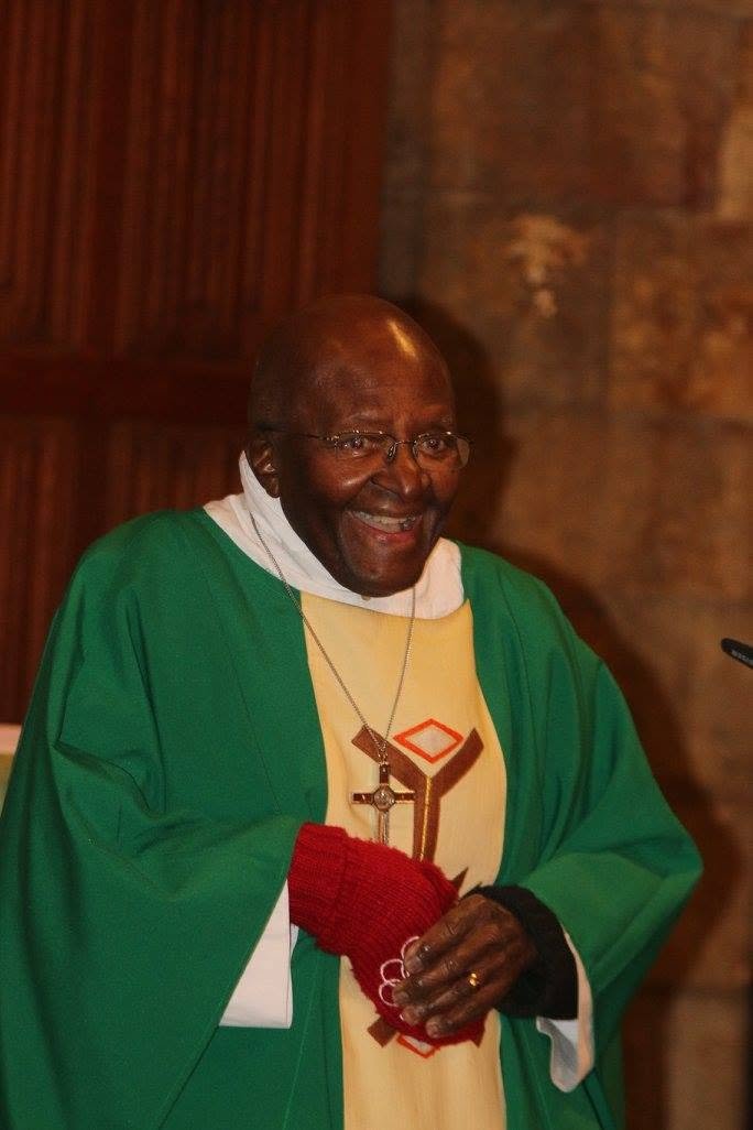 Desmond Tutu with mitten